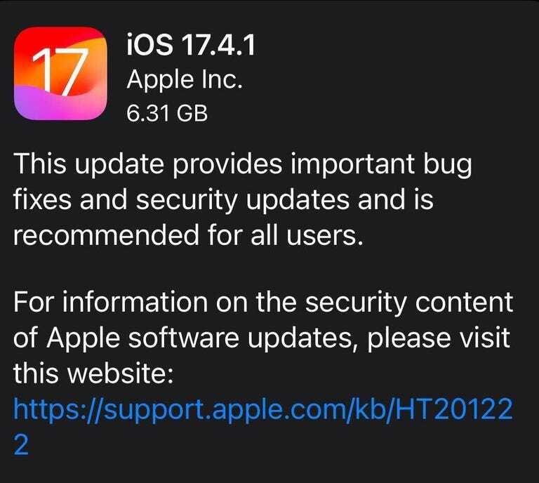 iOS 17.4.1の説明
